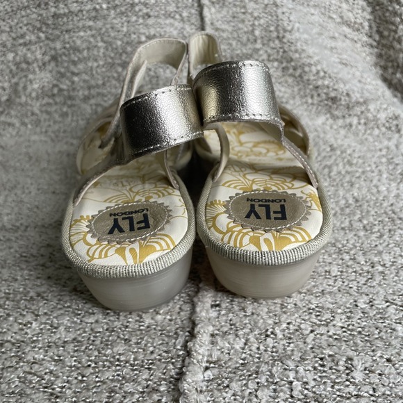 Fly London Metallic Gold Wedge Sandals - Picture 6 of 11